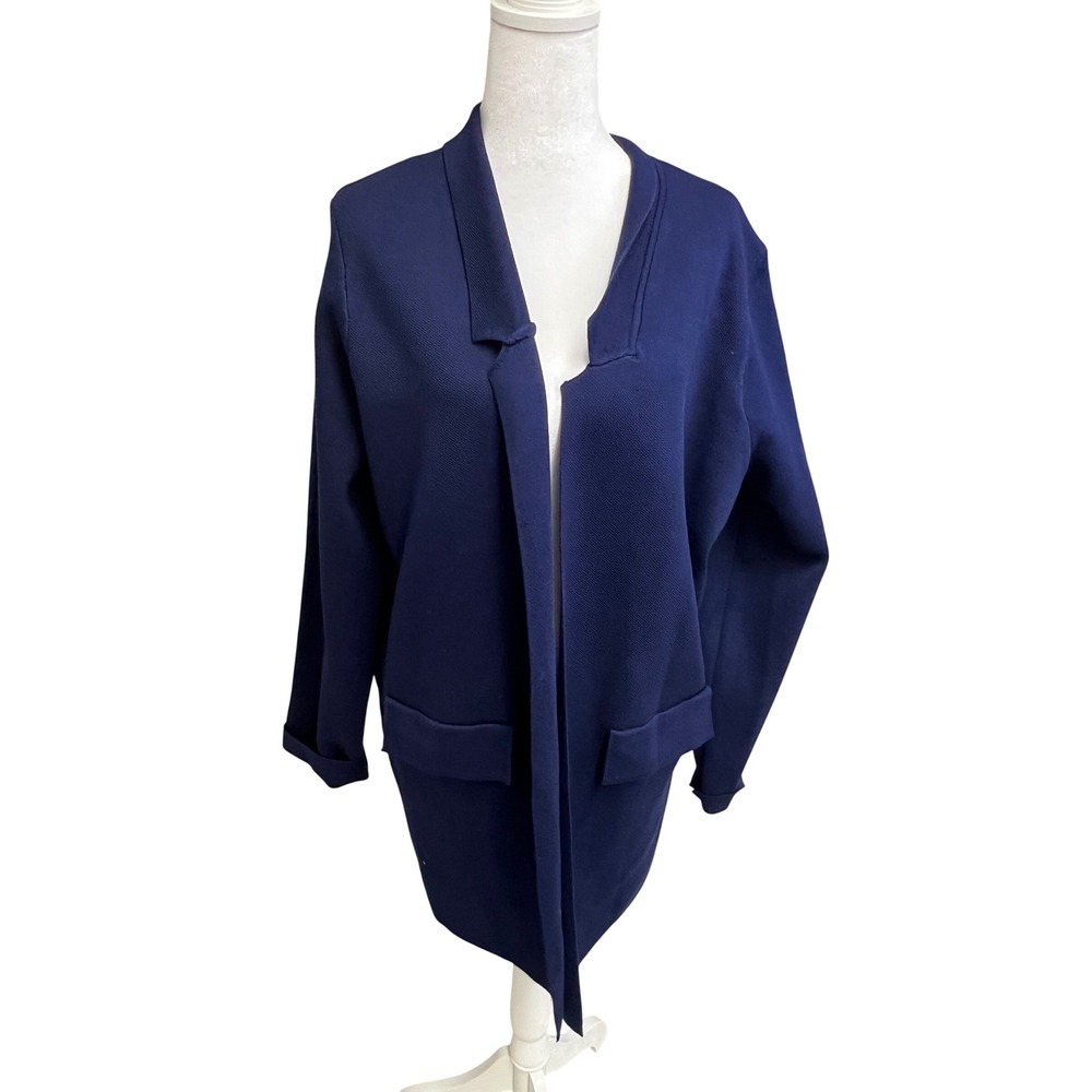 Grace Karin Open Front Knit Cardigan Blazer Navy Blue Sz 2XL Office Classic